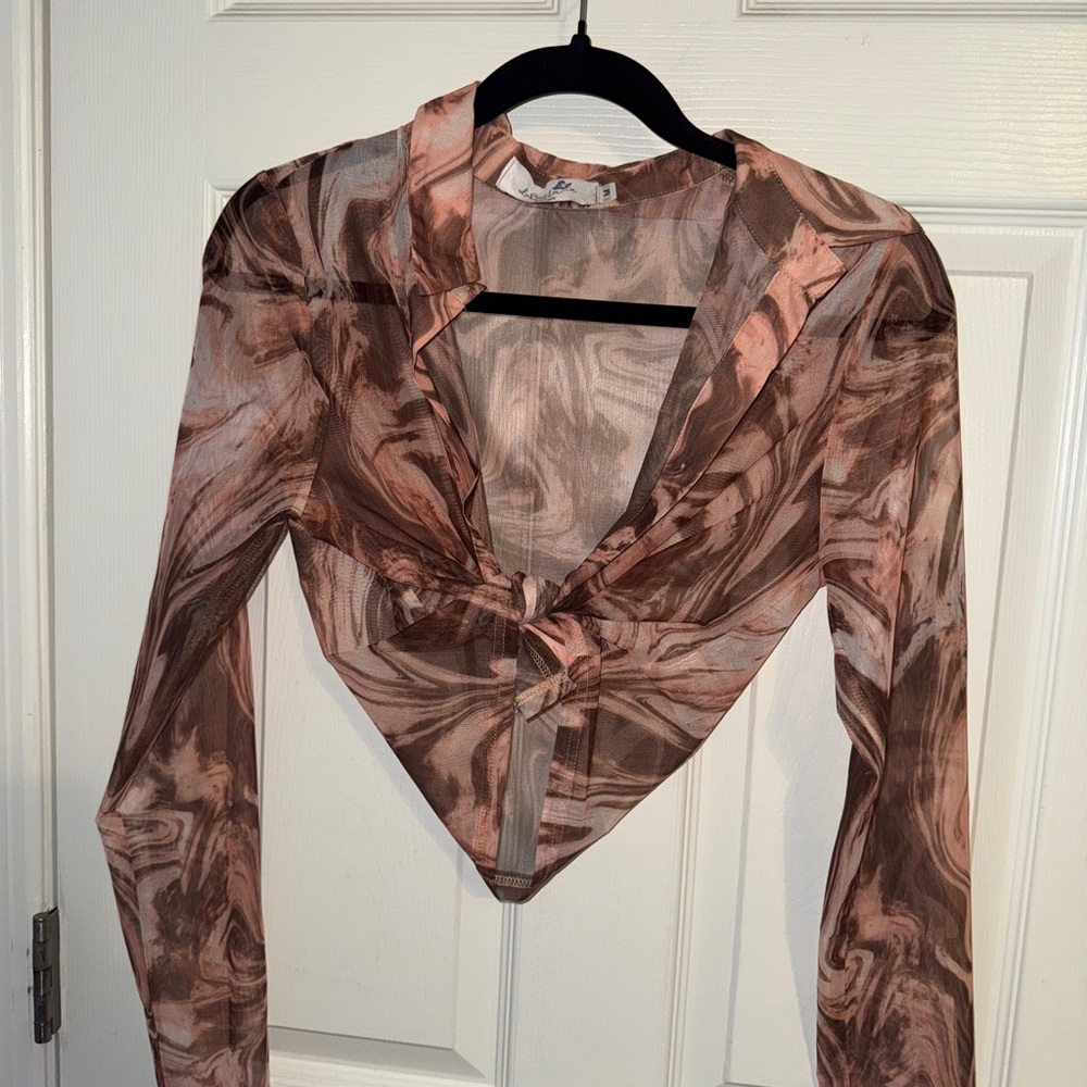 Elegant Marble Pattern Sheer Blouse